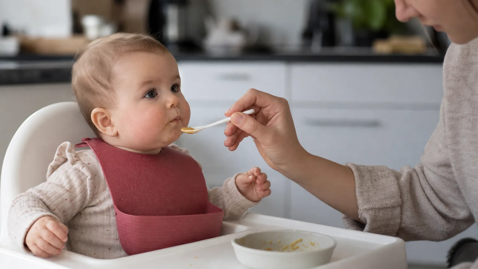 A parent writes down the foods their baby has just tried.
